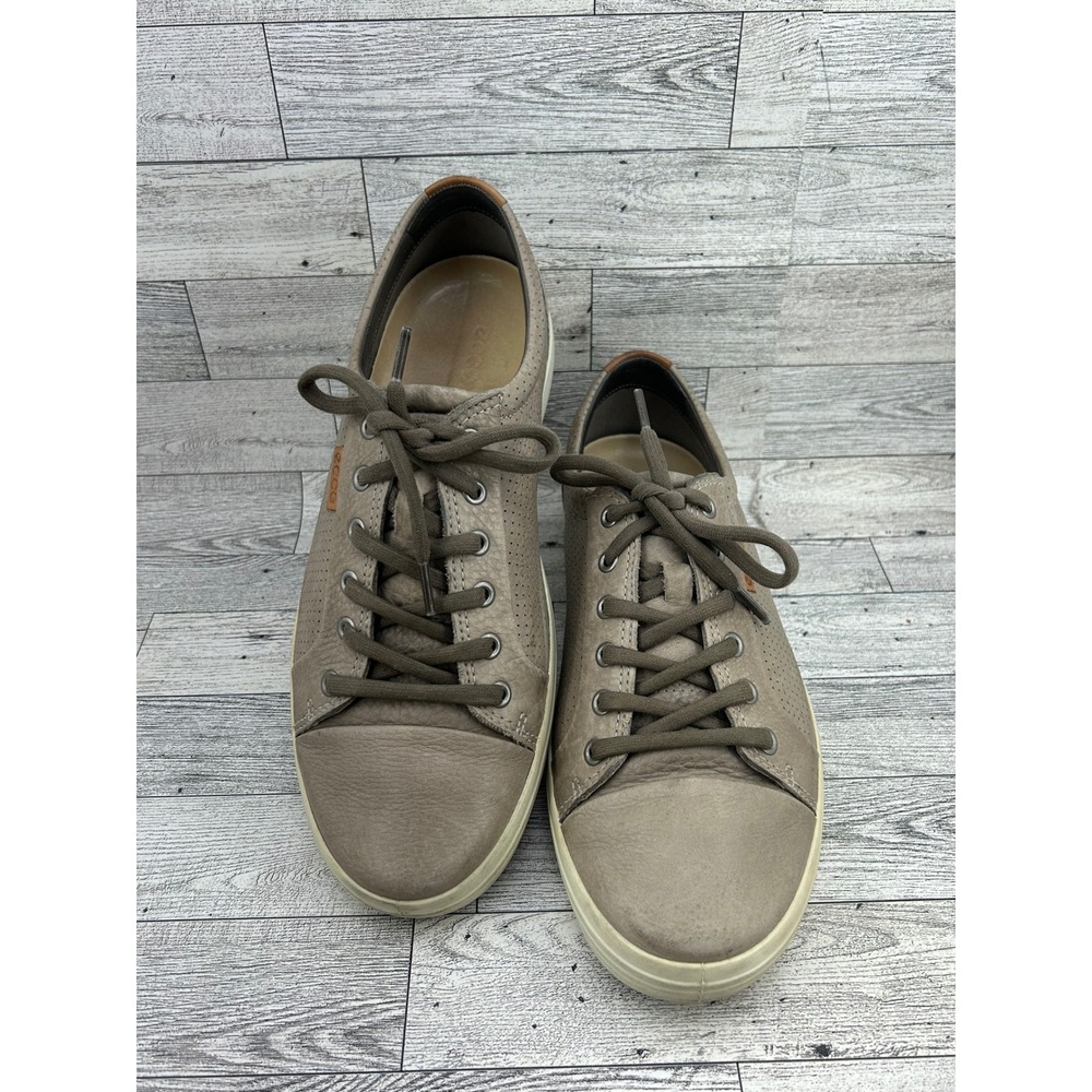 ECCO Soft 7 Men Sneaker Taupe Leather Low Top Lace Up Shoes Size EU 43 US 9.5